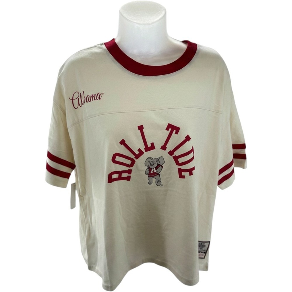 Mitchell & Ness Alabama Crimson Tide Roll Tide Cropped Tee Shirt Cream XL NEW
